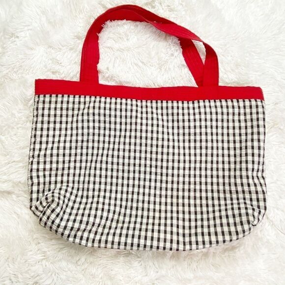 Women's Gingham Embroidered Ladybug and Sunflower Tote Bag Black, Red & White - Picture 5 of 8